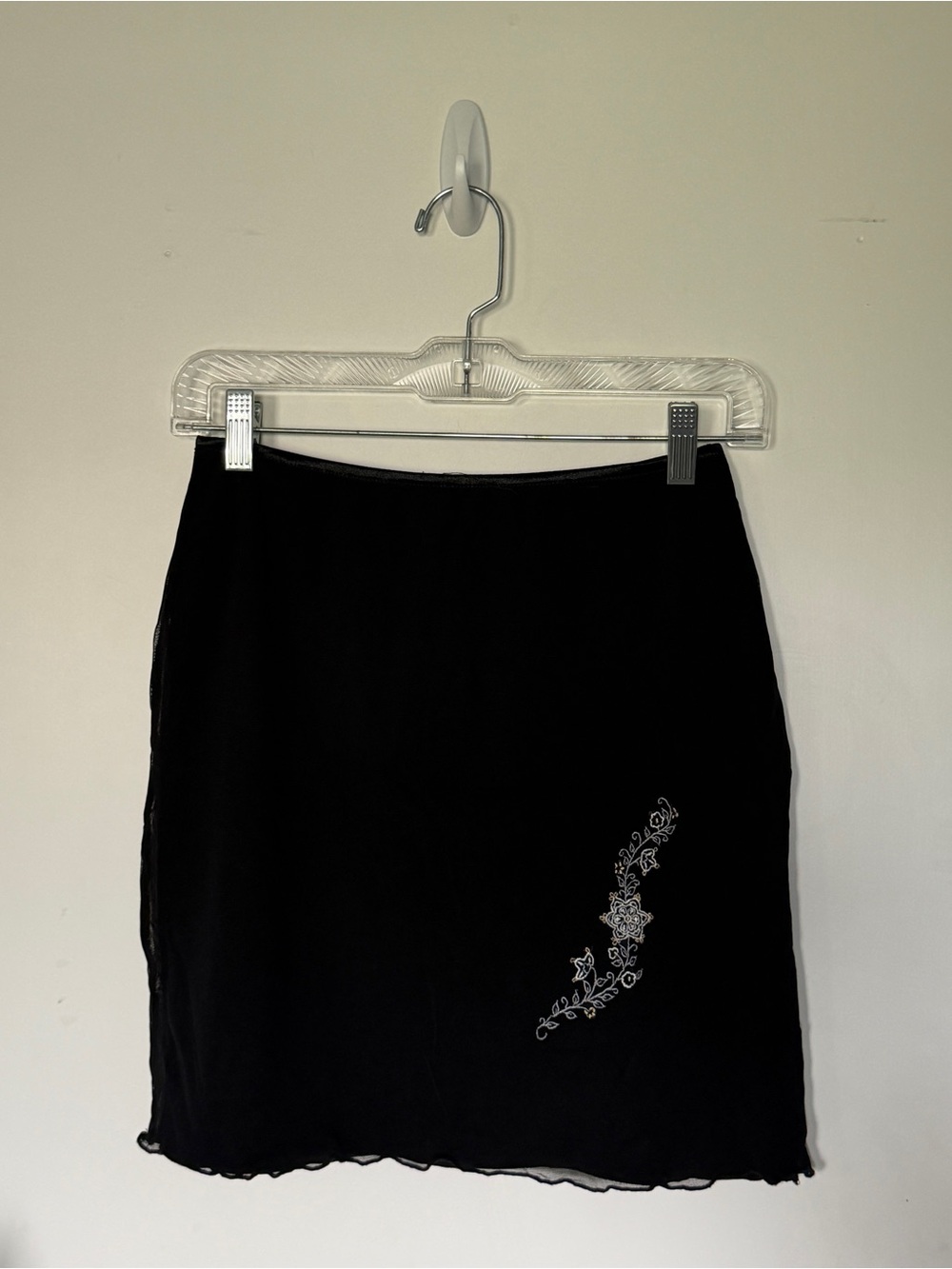 Black Embroidered Mini Skirt